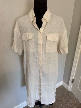 J. Crew Cream Linen Button-Down Shirt Dress
